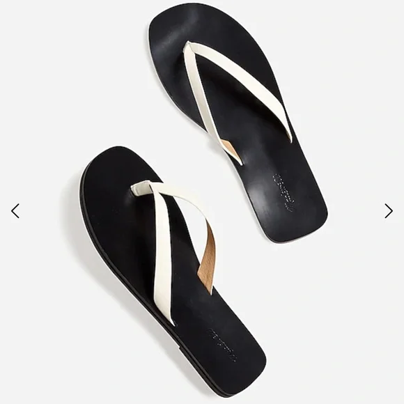 NEW Madewell The Gabi Thong Slide Sandal 9.5 Leather Black White - Picture 1 of 8